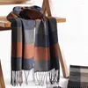 Scarves 2023 Checkerboard Men's Imitation Cashmere Scarf Winter Commuting Cold Neck Leisure Soft Simple Warm Shawl Twill