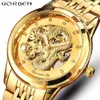 Skeleton Gold Mechanical Watch Men Automatic 3D Carved Dragon Steel Mechanical Wrist Watch China Luxury Top Brand Self Wind 2018 Y228C