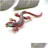 Broches Broches Vintage personnalité cristal lézard broche broche Colorf Geckos animaux vêtements chapeau décorations bijoux déclaration cadeau Drop D Dhv50