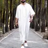 Ubranie etniczne męska sukienka kaftan abaya długie islamskie blok kolorów patchwork Djellaba Man Style Arabic