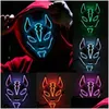 Máscaras de fiesta Máscara de Halloween LED Brillo luminoso mixto en el disfraz de máscaras oscuras Máscaras de cosplay El Wire Demon Slayer Fox Drop Delive Dhlwt