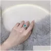 Cluster Rings Fashion 100% 925 Sterling Sier Oval Cut Paraiba Tourmaline Created Moissanite Gemstone Engagement Ring For Women Fine Dr Dh7Tw