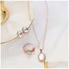 Pendant Necklaces 3Pcs Elegant Transparent Gemstone Earrings Rings Set Combination Jewelry Gift For Girlfriend Mom Drop Delivery Penda Dhqkc