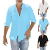 Camisas casuais masculinas 2021 blusa de algodão camisa de linho solta tops manga longa retro bolso cor sólida top plus size 5xl300j