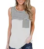 T-shirts Femmes T-shirts lâches Femmes Jumpers Sans manches Casual Tops Femme Pull Femme Tank O-Cou Été Sexy Stripe Tissu Undershit