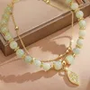 Strand Fashion Floral Leaf Bracelet Green Bamboo Beads For Women Unique Vintage Design Chinese Drama Style Jewelry Accessory