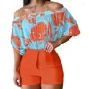 Women's Tracksuits Casual Outfit Shirt Suit Women Elegant Printing Boat Neck Summer Printed 2 Piece Bodycon Shorts Streetwear