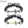 Ckysee Handmade Braided Macrame Black Lave Stone Beaded Bracelet Baseball Cross Bracelet Christian Jewelry For Women And Men12327