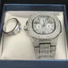 Men Hip Hop Iced Out Diamond Watch Ring Combo Set Diamond Ajustement Ring Rock Rock Rock Men Jewelry Street Dance Fashion304b