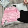 New tracksuits designer Dress suits for Girls Size 100-150 CM 2pcs Gold button round neck knit sweater and pleated skirt Oct05
