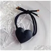 Accessoires pour cheveux Designer Corde Sweet Black Love Scrunchie Rubber Band Logo Élastique de haute qualité Marque Ponytail Holder Luxe Drop Deli Dhs86