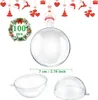 100 peças bola de enfeite de plástico transparente de Natal 2 76 polegadas 70 mm enfeites de bola preenchíveis pendurados esferas de Natal com 100 arcos 2 vermelhos e verdes