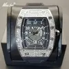 MISSFOX 2021 Nouvelle arrivée Tonneau hommes montres glacé plein diamant bracelet en caoutchouc montre cadran creux conception de luxe Sport mâle Clock252n