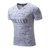 メンズTシャツスポットティーレター印刷されたカジュアルサマーマレスvネック半袖トップス207m