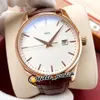 New Calatrava Rose Gold Case 5227 5227R-001 A2813 Automatic Mens Watch Date White Dial Brown Leather Strap Gents Watches Hello Wat273u