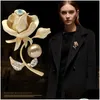 Pins Broches Charm Simated-Parel Broche Pin Strass Roze Bloemen Hoogwaardige Shell Voor Vrouwen Pak Hoeden Accessoires Xz083 Drop Deliv Dhx0P