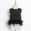 Camisoles & Tanks Corset Top Mujer Elegant Ostrich Feather Fringe Design Tank Round Neck Sleeveless Sexy Style Solid Color Vest Trafza