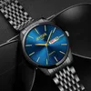 Wristwatches Cool Matte Black Blue Steel Watch Men Auto Date Week Functional Business Wristwatch For Man 2021 Watches Top236u