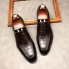 Klänningskor Herrkrokodilmönster Loafers äkta läder Elegant bröllopsfest avslappnad brun svart slip-on manlig skor