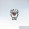 Rings Trendy Female Pink Zircon Stone Ring Charm Sier Color Engagement Classic Crystal Heart Open For Women Drop Delivery Jewelry Dhvq6