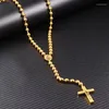 チェーンステンレス鋼の聖体拝領ロザリオロングカトリックのネックレスは十字架を込めて6mm祈りのビーズ宗教宝石