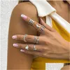 Cluster Rings 8Pcs/Set Ocean Vacation Set Starfish Cool Beach Style For Women Hollow Meniscus Ring Vintage Flower Female Gift Drop Del Dhuw4