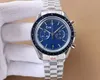 Relógio masculino esportivo fashion 44 mm 904L bateria de quartzo confortável para usar mostrador azul de alta qualidade