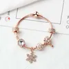 Nya Rose Gold Loose Beads Snowflake Pendant Bangle Charm Bead Armband för tjej DIY -smycken som julklapp2334