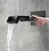 Bathroom Sink Faucets Basin Faucet Mixe Gray Brass Tap Wall Mounted Temperature Digital Display With Embedded Box Waterfall Type Cold White