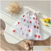 Robes de fille Vêtements de filles mignonnes sans manches dos d'été avec robe papillon 100% coton fille enfants élégant 5 couleurs livraison directe Dhey7