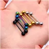 Tongue Rings 1Pc 16Mm Surgical Steel Tongue Rings Nipple Straight Barbells Lip Stud Bar Tragus Body Piercing Jewelry Drop Delivery Dhhng