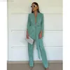 Women's Two Piece Pants Women Suit Autumn Green Pleated Set Bodycon Slit Trosuer Suits Fashion Lace-Up Long Sleeve 2 Sets Outfits Dresses