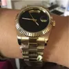 AAA Luxury Mens Watch 36mm Automatic Mechanical Big Black Face Sapphire Original 18k Gold Rostfritt stål CLASP WACKES243R