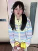 Kvinnors tröjor Deeptown Y2K-estetiska vintage randiga stickade hjärtkvinnor Harajuku Kpop dragkedja överdimensionerad tröja koreansk söt all-match topsl231004