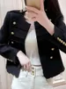 Kadın Ceketleri Yüksek Kalite 2023 Sonbahar Kış Pisti Kadınlar O yaka Tam Kollu Metal Düğmesi Epaulet Düz Renkli Yün Bez Bawics Ceket