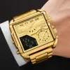 Boamigo Top Brand Luxury Fashion Men Watchesゴールドステンレススチールスポーツスクエアデジタルアナログビッグクォーツウォッチマン220212235G