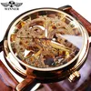 Gagnant Transparent Boîtier Doré De Luxe Design Décontracté Bracelet En Cuir Marron Montres Pour Hommes Top Marque De Luxe Mécanique Squelette Montre CJ3081