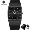 WWOOR Top marque de luxe noir carré montres pour hommes étanche mince Date montre-bracelet mâle en acier maille ceinture Quartz analogique horloge hommes 2252u