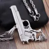 Hip Hop Skull Pistol Shape Pendant Necklace Men Stainless Steel Rope Chain Punk Gothic Biker Jewelry Drop Store Necklaces218q