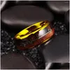 Rings Classic 8Mm Titanium Stainless Steel For Men Women 4 Colors Koa Wood Inlay Arrow Engagement Jewelry Gifts Drop Delivery Ring Dhoh9