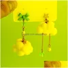 Dangle Chandelier Asymmetrical Cloud Plush Ball Crystal Drop Earrings For Women Girls Cute Korean Big Pendant Trendy Jewelrydangle Del Dhqsu