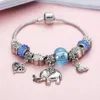 Charm Bracelets Crystal Bracelet For Women Alloy Cute Silver Color Charms Elephant Heart Shape Pendant Beaded Braclets Jewelry Pul167S