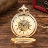 Pocket Watches Roman siffror Luxury Self Wind Carving Watch Skeleton Exquisite Automatic Mechanical Gold Pendant Gifts for Lady Men