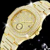 Erkekler için 18K Altın Saatler Lüks Full Diamond Erkekler Saat Moda Kuvars Kol saatleri AAA CZ Hip Hop Buzlu Erkek Saat Reloj3248