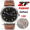 ZF ZF448 00448 California 3 Days P 3000 carica manuale orologio da uomo meccanico cassa in acciaio 47 mm quadrante nero cinturino in pelle marrone Super Ed268z