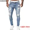 Monerffi calças jeans masculinas rasgadas, cintura alta, sexy, buraco, casual, outono, skinny, slim fit, motociclista, lápis, calça jeans3136