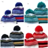 NEUE Herren-All-Team-Strickbeanie mit Bündchen und Pom Pom, gestreift, warme Baseball-Mütze aus Wolle für Herren und Damen, 266I