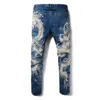 Sokotoo Men's Fashion Dragon Print Jeans Male Colored Ritning Painted Slim Denim Pants Elastic Black Long Byxor Y190723012556