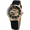 Forsining 3d Дизайн логотипа Полая гравировка Корпус из черного золота Скелет Механические мужские часы Heren Кожаный ремешок Heren Horloge Y19052287q