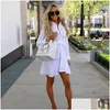 Grundläggande avslappnade klänningar kvinnor vit långärmad skjorta a-line klänning sommar elegant kvinna bloues kläd mode droppe leverans klädkläder wom dht8b